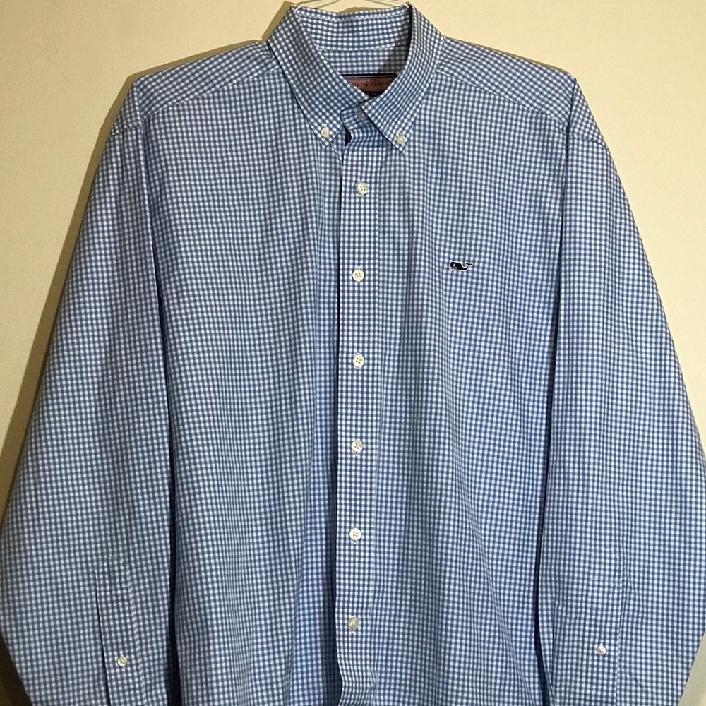 Vineyard Vines blue plaid button up whale shirt